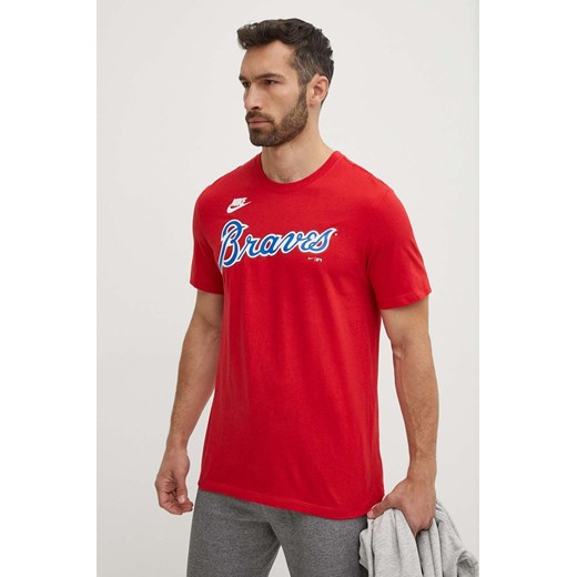Nike t-shirt bawełniany Atlanta Braves męski kolor czerwony z nadrukiem ze sklepu ANSWEAR.com w kategorii T-shirty męskie - zdjęcie 172315529