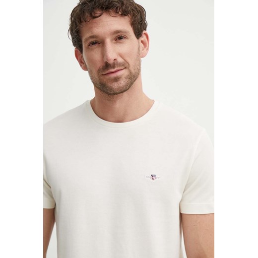 Gant t-shirt bawełniany męski kolor beżowy gładki 2013033 ze sklepu ANSWEAR.com w kategorii T-shirty męskie - zdjęcie 172315579