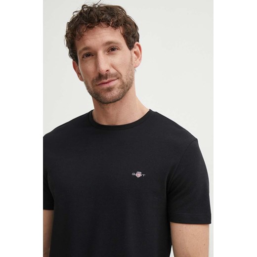 Gant t-shirt bawełniany męski kolor czarny gładki 2013033 ze sklepu ANSWEAR.com w kategorii T-shirty męskie - zdjęcie 172315589