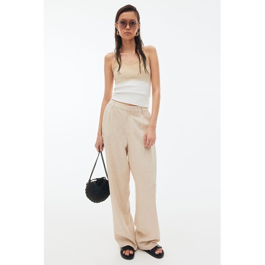 H & M - Eleganckie spodnie z domieszką lnu - Beżowy ze sklepu H&M w kategorii Spodnie damskie - zdjęcie 172315767