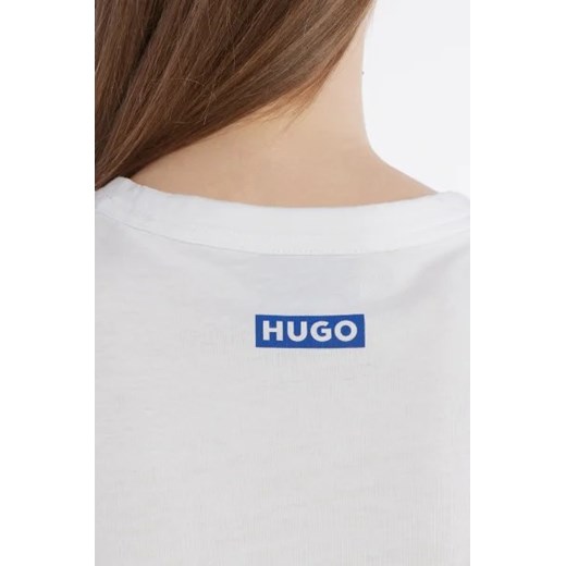 Bluzka damska Hugo Blue biała z okrągłym dekoltem z bawełny na lato 
