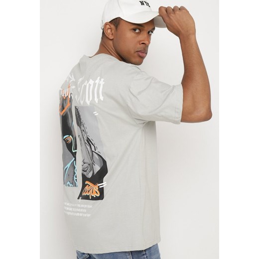 Szara Koszulka Bawełniana z Dużym Nadrukiem na Plecach Ircia ze sklepu Born2be Odzież w kategorii T-shirty męskie - zdjęcie 172317777