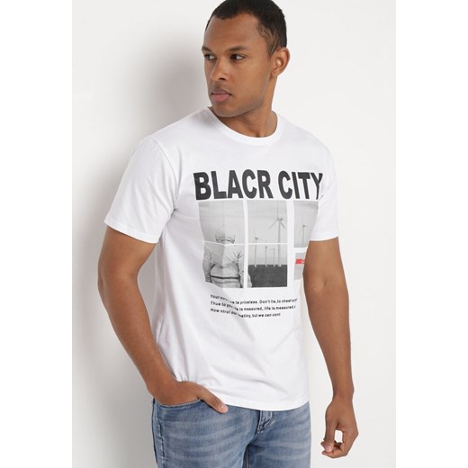 Biała Koszulka Bawełniana z Dużym Nadrukiem Ercia ze sklepu Born2be Odzież w kategorii T-shirty męskie - zdjęcie 172317799