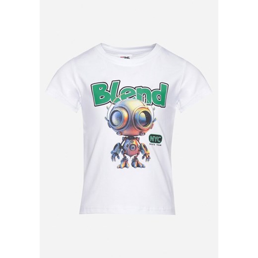 Biała Koszulka T-shirt z Elastycznej Bawełny z Zabawnym Nadrukiem Varnalia ze sklepu Born2be Odzież w kategorii Bluzki dziewczęce - zdjęcie 172318095