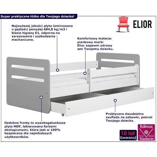 Łóżko dziecięce z barierką Candy 2X mix 80x180 - szare Elior One Size Edinos.pl