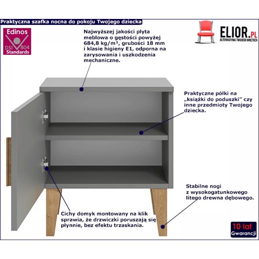 Szafka nocna dla dziecka Maurycy 2X - szara Elior One Size Edinos.pl promocja