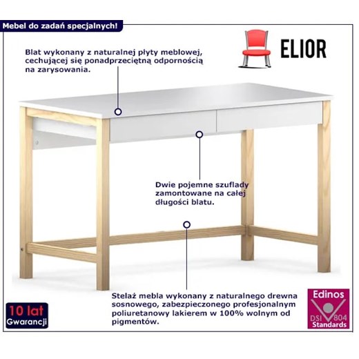 Drewniane biurko Inelo X11 120x60 cm - białe Elior One Size Edinos.pl