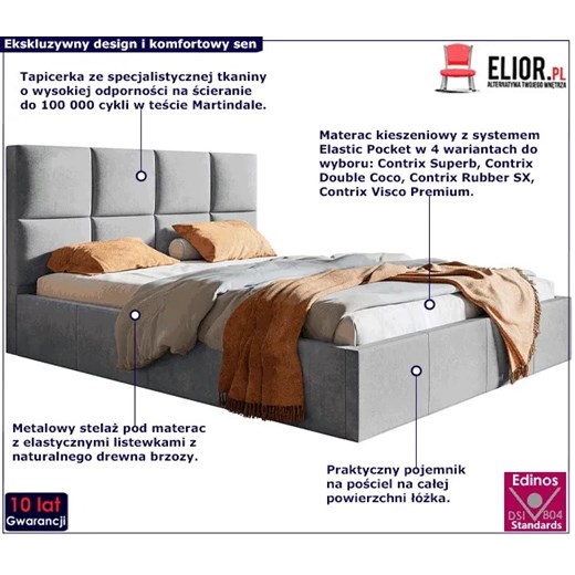 Tapicerowane łóżko dwuosobowe 140x200 Nikos 3X - 36 kolorów Elior One Size Edinos.pl