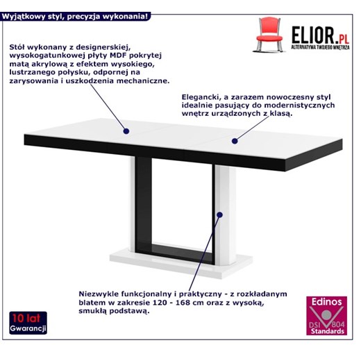 Rozkładany stół wysoki połysk biało czarny - Muldi 2X Elior One Size Edinos.pl