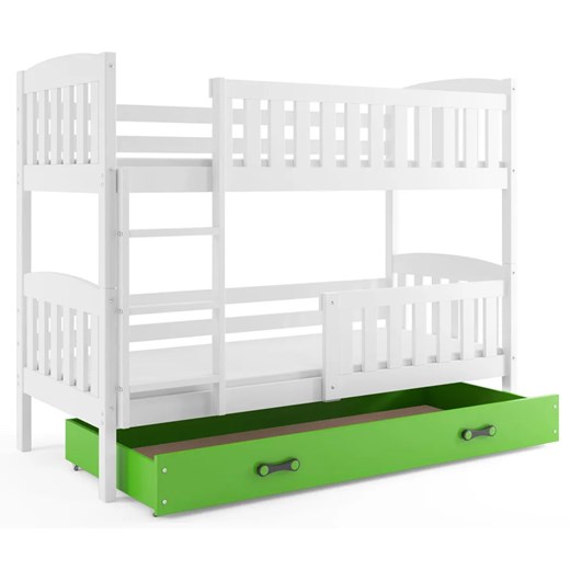 Białe łóżko piętrowe z zieloną szufladą 90x200 - Elize 3X ze sklepu Edinos.pl w kategorii Łóżka dziecięce - zdjęcie 172319569