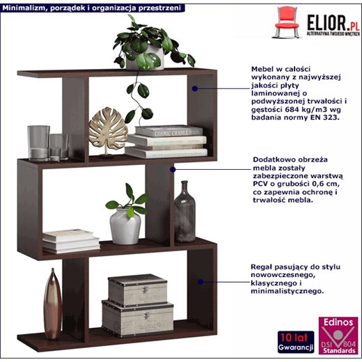 Regał do salonu na książki wenge - Aristo 2X Elior One Size Edinos.pl