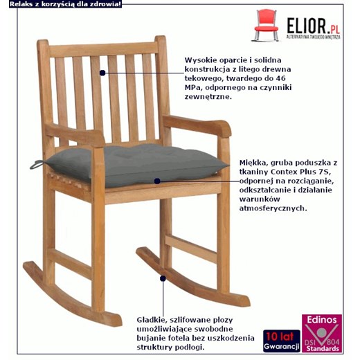 Drewniany fotel bujany z szarą poduszką - Mecedora Elior One Size Edinos.pl