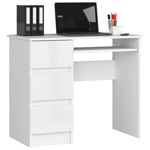 Białe klasyczne biurko z półkami połysk - Miren 5X ze sklepu Edinos.pl w kategorii Biurka i sekretarzyki - zdjęcie 172320057