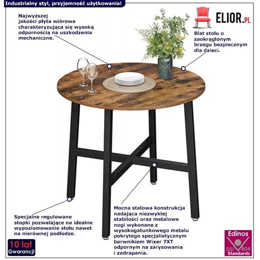 Okrągły industrialny stół do salonu - Besi Elior One Size Edinos.pl