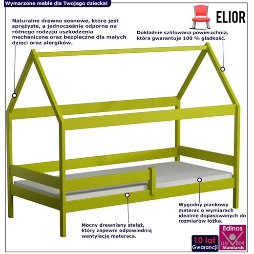 Zielone łóżko dziecięce typu domek - Petit 3X 180x80 cm Elior One Size Edinos.pl