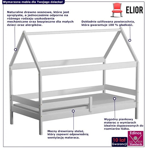 Białe sosnowe łóżko domek dla dziecka - Petit 3X 180x80 cm Elior One Size Edinos.pl