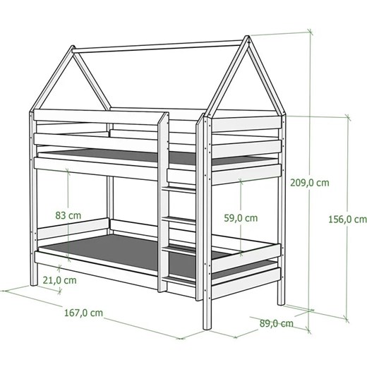 Piętrowe łóżko domek dla dzieci w stylu skandynawskim, turkus - Zuzu 3X 160x80 Elior One Size Edinos.pl