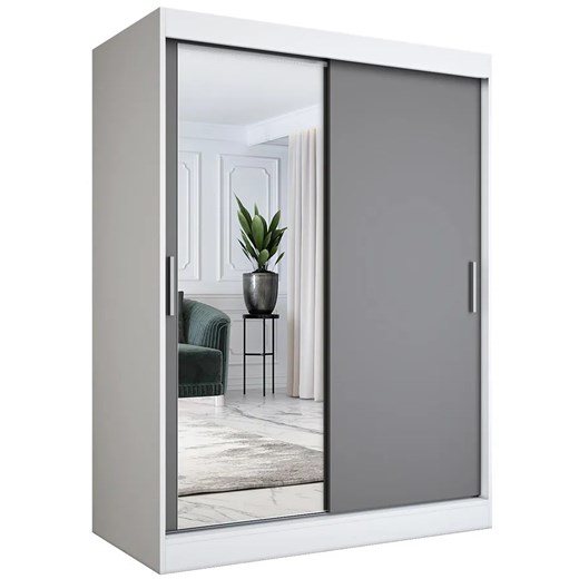 Szafa przesuwna z lustrem 150 cm biel + antracyt S5-T12 ze sklepu Edinos.pl w kategorii Szafy - zdjęcie 172320868