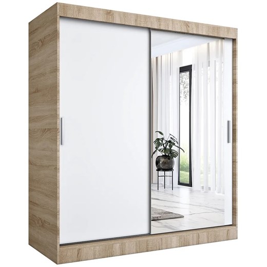 Szafa przesuwna dąb sonoma + biały 180 cm K5-W08 ze sklepu Edinos.pl w kategorii Szafy - zdjęcie 172320956