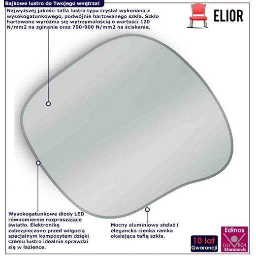 Podświetlane lustro w stylu nowoczesnym 60x52 cm Volvero 5X - 4 kolory Elior One Size Edinos.pl