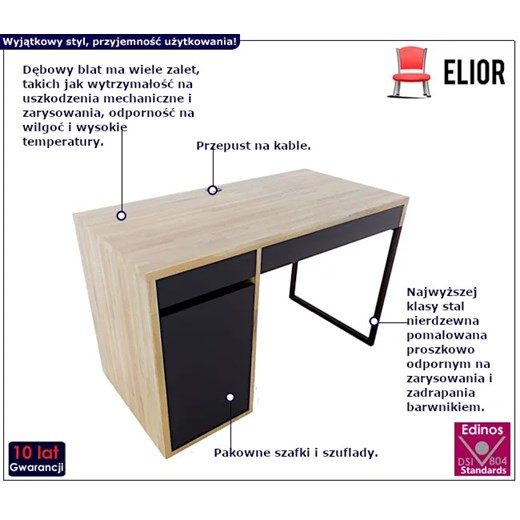 Dębowe biurko z szafką w stylu nowoczesnym - Alfea 3X Elior One Size Edinos.pl