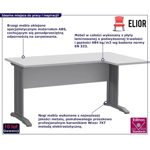 Białe prawostronne biurko narożne - Gispik 3X Elior One Size Edinos.pl wyprzedaż