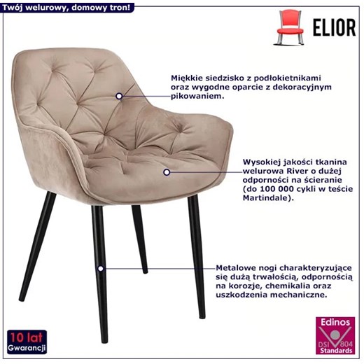 Beżowe fotelowe krzesło z podłokietnikami - Akio Elior One Size Edinos.pl