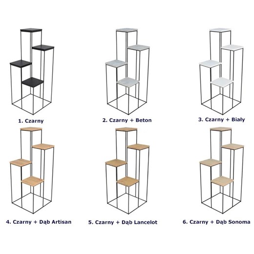 4-poziomowy kwietnik w stylu loft czarny + dąb lancelot - Roslon 4X Elior One Size Edinos.pl