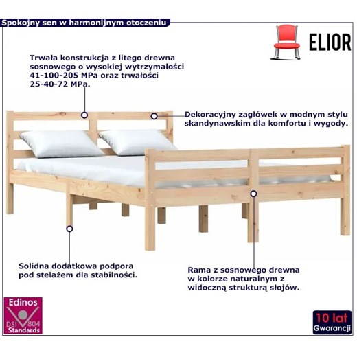 Podwójne łóżko z naturalnej sosny 140x200 - Aviles 5X Elior One Size promocyjna cena Edinos.pl