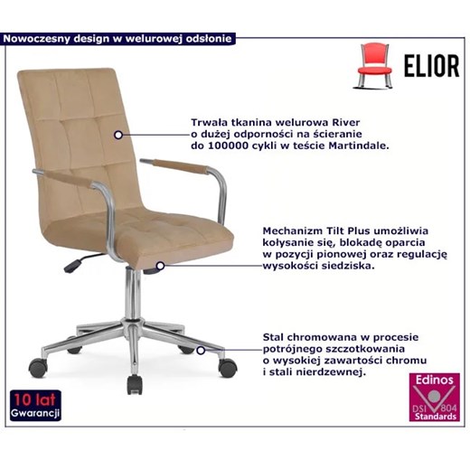 Beżowy nowoczesny welurowy fotel obrotowy - Gizo Elior One Size Edinos.pl