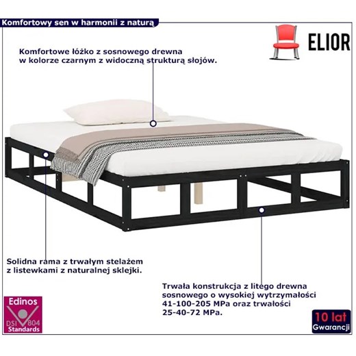 Czarne podwójne drewniane łóżko 140x200 - Kaori 5X Elior One Size Edinos.pl