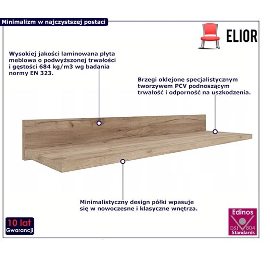Półka w stylu minimalistycznym dąb craft 80 cm - Ebia Elior One Size Edinos.pl