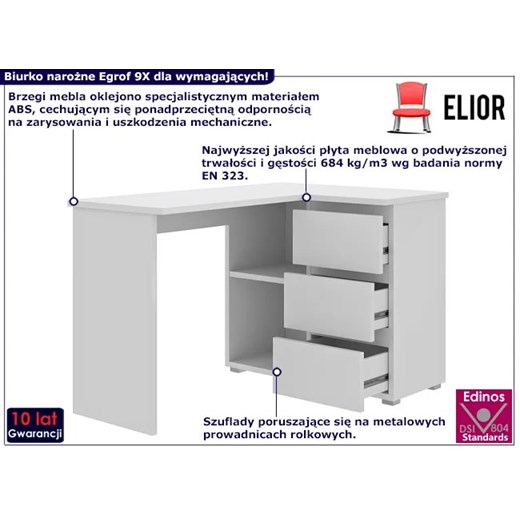 Białe narożne biurko z szufladami i półkami - Egrof 9X Elior One Size promocja Edinos.pl