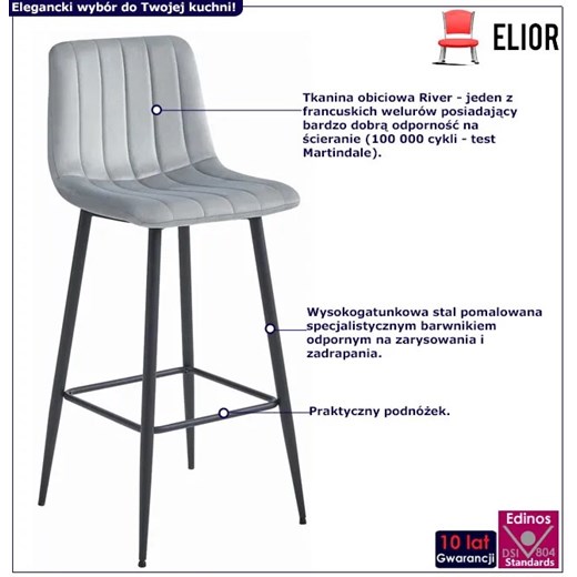 Nowoczesny hoker tapicerowany z oparciem srebrny szary - Fiagox Elior One Size Edinos.pl