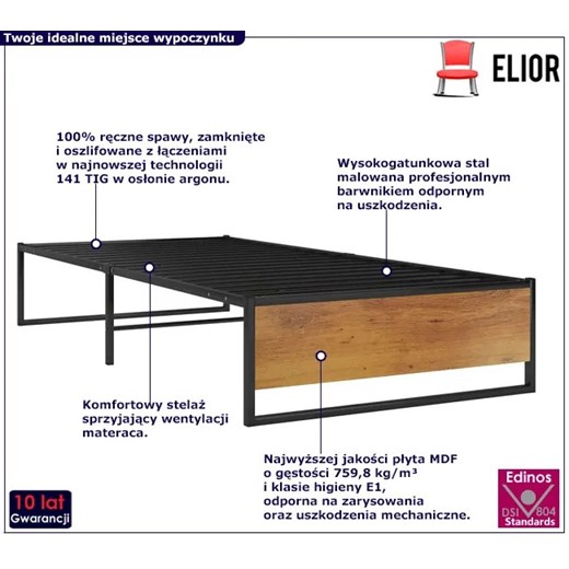 Czarne metalowe łózko pojedyncze 90x200 cm - Fervix Elior One Size Edinos.pl