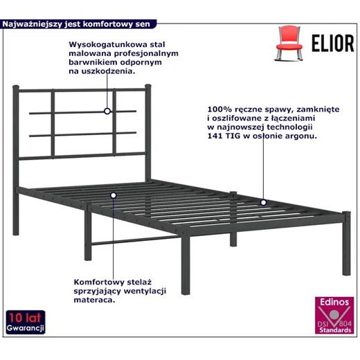 Czarne metalowe łóżko pojedyncze 80x200 cm - Sevelzo Elior One Size Edinos.pl