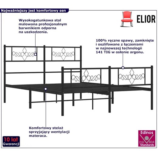 Czarne metalowe łóżko małżeńskie 160x200cm - Gisel Elior One Size Edinos.pl