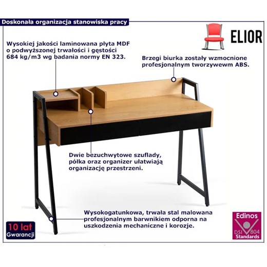 Nowoczesne biurko z przegródkami czarny + dąb naturalny - Akil Elior One Size Edinos.pl okazja
