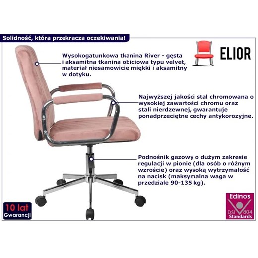 Różowy welurowy fotel do biurka - Tevors Elior One Size Edinos.pl