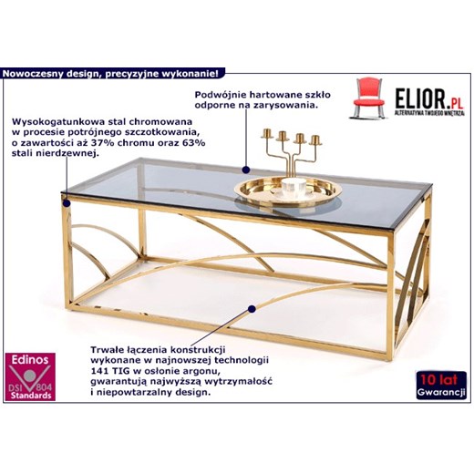 Szklana ława w stylu glamour Cristal 2X - Złota Elior One Size Edinos.pl