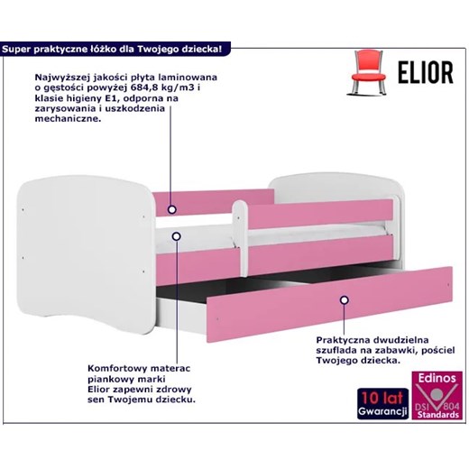 Łóżko dla dziewczynki z materacem Happy 2X 70x140 - różowe Elior One Size Edinos.pl