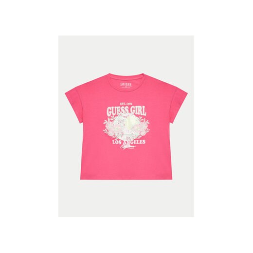 Guess T-Shirt J4GI24 K6YW4 Różowy Boxy Fit ze sklepu MODIVO w kategorii Bluzki dziewczęce - zdjęcie 172325859