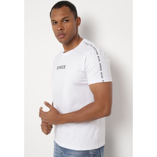 Biała Bawełniana Koszulka T-shirt z Nadrukiem Dorolia M okazyjna cena Born2be Odzież