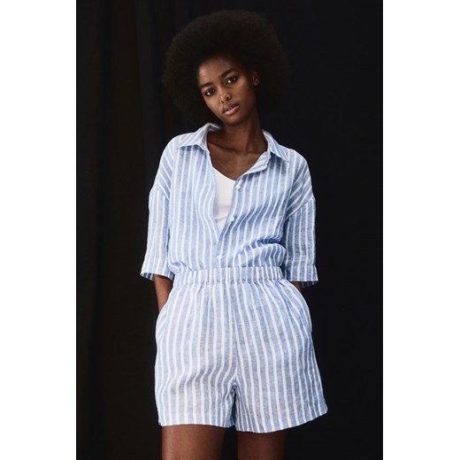 H & M - Lniane szorty bez zapięcia - Niebieski ze sklepu H&M w kategorii Szorty - zdjęcie 172330505