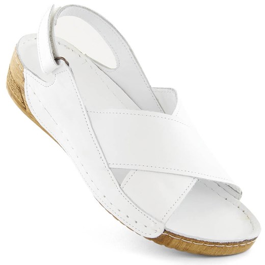 Skórzane sandały damskie na rzep białe T.Sokolski L311 ze sklepu ButyModne.pl w kategorii Sandały damskie - zdjęcie 172330798
