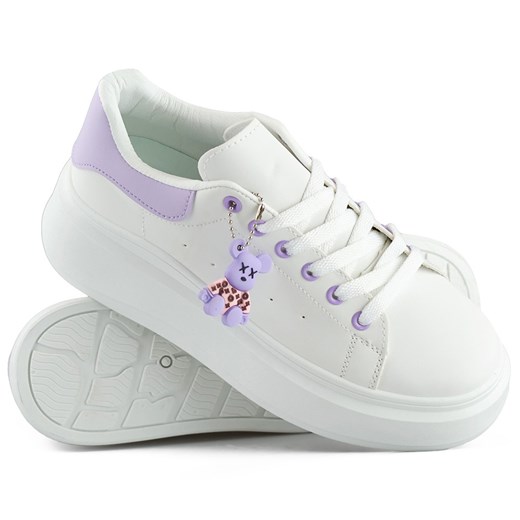 Białe buty sportowe na grubej podeszwie z misiem purple ze sklepu ButyModne.pl w kategorii Trampki damskie - zdjęcie 172330938
