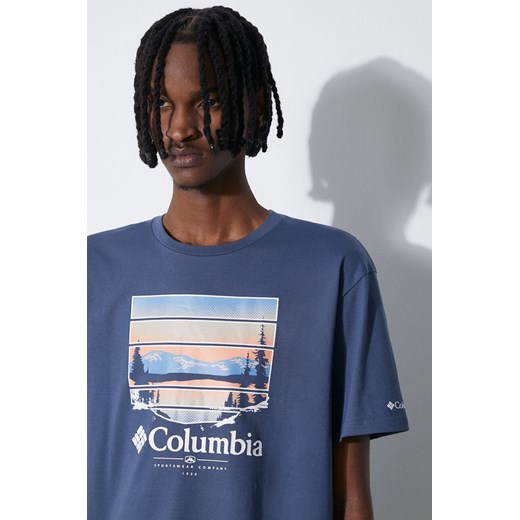 Columbia t-shirt bawełniany Path Lake męski kolor niebieski z nadrukiem 1934814 ze sklepu PRM w kategorii T-shirty męskie - zdjęcie 172332787