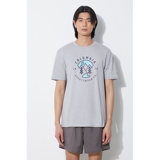 Columbia t-shirt bawełniany Rapid Ridge męski kolor szary z nadrukiem 1888813 ze sklepu PRM w kategorii T-shirty męskie - zdjęcie 172332866