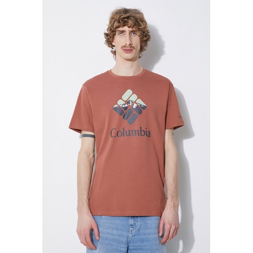 Columbia t-shirt bawełniany Rapid Ridge kolor czerwony z nadrukiem 1888813 ze sklepu PRM w kategorii T-shirty męskie - zdjęcie 172332868