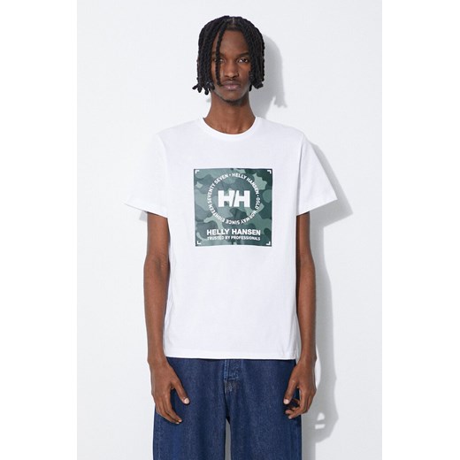 Helly Hansen t-shirt bawełniany kolor biały wzorzysty ze sklepu PRM w kategorii T-shirty męskie - zdjęcie 172333036
